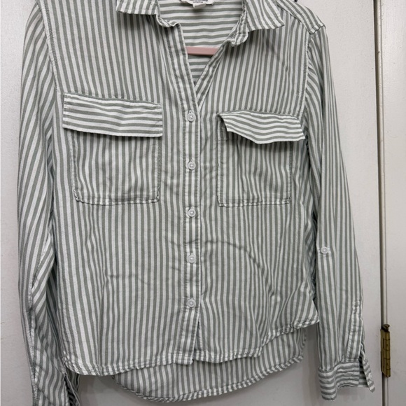 beachlunchlounge Tops - Beachlunchlounge Green and White Striped Shirt